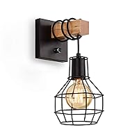 Black Wall Sconces with Dimmer ON/Off Switch, Cage Wall Mount Light Fixture Industrial Farmhouse Lighting for Living Room Kitchen, C71Y215