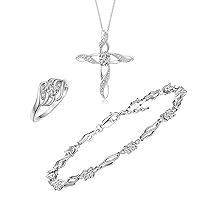 Rylos Matching Jewelry Infinity Wave Set: Sterling Silver Tennis Bracelet, Ring & Necklace. Gemstone & Diamonds, Adjustable 7