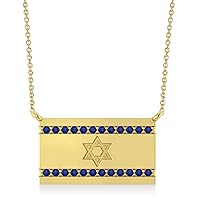 Allurez 14k Gold Blue Sapphire Israel Flag with Star of David Charm Pendant Necklae (0.24 ct)