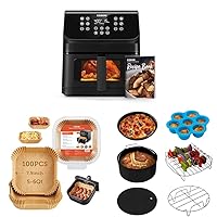 COSORI Clear Blaze Air Fryer, 6.5 Quart Large Compact Airfryer & Air Fryer Liners, 100 PCS Square Disposable Paper Liners & Air Fryer Accessories