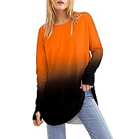 Ladies Tops and Blouses Fall Tee for Womens Fun Full Sleeve Vacation Plus Size T Shirt Fit Plain Soft Scoop Neck T Shirts for Women Saffron Shirts for Women Blouses for Women Medium