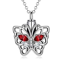 AOBOCO Cremation Jewelry 925 Sterling Silver Heart Flower Butterfly Urn Necklace for Ashes, Cremation Keepsake Necklace Embellished with Austrian Crystal, Women Memorial Jewelry
