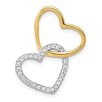 14k Two tone Gold Diamond Double Love Heart Chain Slide Jewelry for Women