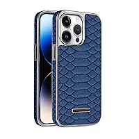 -Leather Case for iPhone 15Pro Max/15 Pro/15, Luxury Business Premium Protective Phone Cover for Women Men Electroplated Edge (15,Blue)