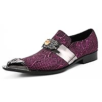 Men's Fashion Dress Loafers Slip On Metal Ornamented Head Tuxedo Formal Suede Leather Embossed Beaded Pointed Toe Wedding Shoes