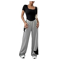 SOLY HUX Women's Summer 2 Piece Outfits Short Sleeve Square Neck Tee and Sweatpants Set