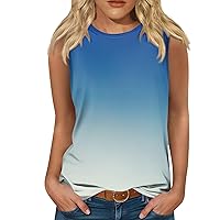 Tank Tops for Women 2024 Trendy Sleeveless Shirts Plus Size Tunic Tops Gradient Summer Camisole Cute Floral Tops