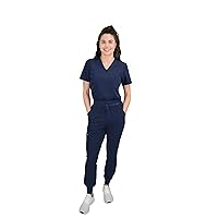 Green Town Scrubs for Women Scrub Set - Slim Fit Jogger Pant and Tuck-In V-Neck Top, 5 Pockets, Easy Care Uniform