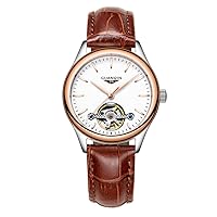 Women Automatic Self Winding Wrist Watch with Scratch-Resistant Sapphire Crystal Lens Steel Leather Bracelet