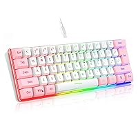RedThunder K62 60% RGB Gaming Keyboard, 61 Keys Ultra-Compact Mini Keyboard, Clicky Ergonomic Anti-Ghosting Mechanical Feeling Keyboard for Windows, PC, MAC, PS4, Xbox ONE Gamer(White Pink)