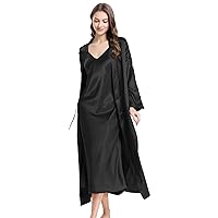 Aivtalk 2 Piece Women Satin Nightgowns and Robe Set Sexy Silk Slip Dress Chemise Nightdress