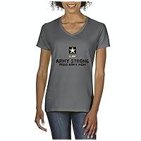 Xekia U.S. Army Star Army Strong Proud Army Mom Fashion People Couples Women's V-Neck T-Shirt Tee Clothes Small Charcoal
