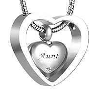 misyou Double Heart Birthstone Urn Necklace Keepsake Pendant Cremation Ashes Jewelry （Aunt）