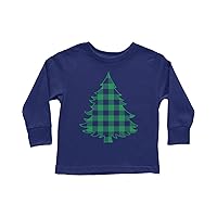 Threadrock Kids Green Plaid Christmas Tree Toddler Long Sleeve T-Shirt - 3T, Navy