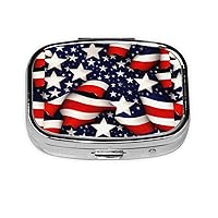 American Flag Stars Stripes Print Square Mini Pill Box, 2 Compartment Pill Box, Portable Pill Box for Home Traveling