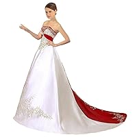 Women's Strapless Satin Embroidery Wedding Dress Bridal Gown