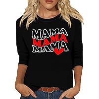 Mama Oversized Shirt,Mama Shirts for Women Mothers Day 3/4 Sleeve Graphic Tee Tops Casual Grandma Gifts Round Neck Blouse Mom Clothes