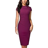 HOMEYEE Women's Retro Pleated Bodycon Work Office Pencil Dresses B574