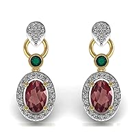 Solid 14k Yellow White Rose Gold Vintage Ruby and Emerald Gemstone Earring with Certified Diamond Classic Gifts For Girls and Womens.