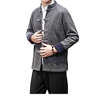 Chinese Style Corduroy Jacket Blazer Men's Autumn and Winter Hanfu Element Coat Plus Size Tops Buddhist Zen Clothes