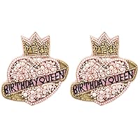 Beaded Birthday Queen Post Earrings Handmade Birthday Heart Earrings Queen Crown
