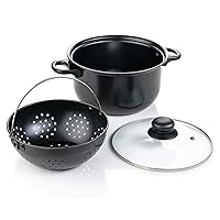 Premium Stock Pot with Lid and Pasta Strainer - Versatile Saucepan, Soup Pot, Steamer Pot or Pasta Pot Strainer - Cooking Pot with Strainer Basket - Versatile Strainers for Kitchen Items (3.5 Qt)