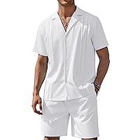COOFANDY Mens 2 Piece Short Set Guayabera Button Down Shirt Casual Summer Beach Outfits