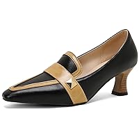 Women Spring Dress Shoes Kitten Heel Slip On Loafers Patchwork PU Shoes Summer Sandals Size 5-13 Black White Green Brown Burgundy