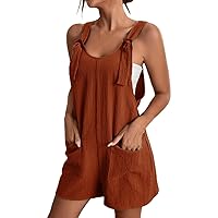 Resort Wear for Women Summer Casual Sleeveless Rompers Loose Fit Spaghetti Strap Shorts Jumpsuit Beach Cover Up with Pockets