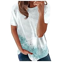 Women's Dandelion Shirt Summer Tops Casual Loose Floral Print Graphic Tees Short Sleeve Round Neck T-Shirts Blouse
