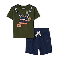 The Children's Place Baby and Toddler Boys Sleeve Fashion Top and Cargo Shorts Set 2-Pack, Binocular, 2T