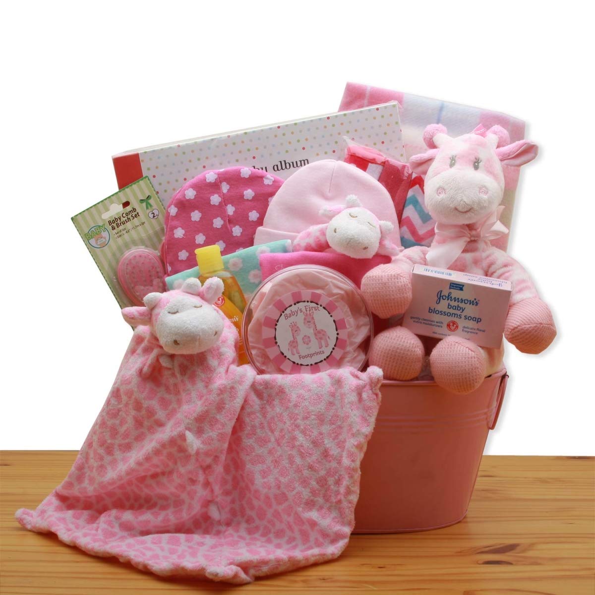 GBDS 890852-P Comfy & Cozy Safari Friends New Baby Gift Basket - Pink