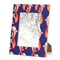 Japan Japanese Red Fish Koi Wood Picture Frames Fits 4X6 Inch Photos.With Hooks and Brackets, Can be Displayed Vertically or Horizontally on Table or Wall,2 packs