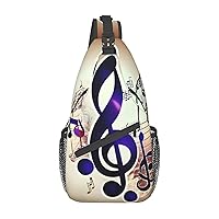 Purple Music Notes Print Stylish Sling Backpack, Sling Bag,Chest Bag Daypack, for Hiking, Travel, and Business