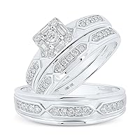 The Diamond Deal 10kt White Gold His Hers Round Diamond Square Matching Wedding Set 1/2 Cttw