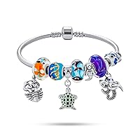 Personalized Nautical Beach Vacation Honeymoon Created Blue Opal Starfish Bangle Bracelet For Women Inlay .925 Sterling Silver Customizable
