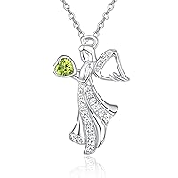 KINGWHYTE Angel Birthstone Necklace For Women 925 Sterling Silver Angel Pendant Necklace Birthstone Jewellery Birthday Gift For Women Girls