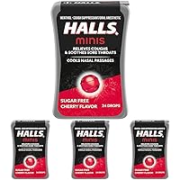 Halls Minis Cherry Flavor Sugar Free Cough Drops, 24 Drops (Pack of 4)