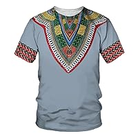 Men Casual Dashiki T Shirt African Vintage Traditional Short Sleeve Oversize T Shirts Streetwear