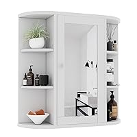 MEETWARM Bathroom Cabinet Wall Mounted Multipurpose Hanging Cupboard Kitchen Medicine Storage Organizer with Mirror Single Door and 2 Adjustable Shelves (White)