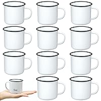 Yinder 12 Pcs Mini Enamel Camping Coffee Mugs 5 oz Metal Small Classic Portable White Campfire Mugs Bulk Vintage Cups with Handle for Coffee Tea Picnic Travel Indoor Outdoor Activities
