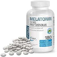 Melatonin 12mg Fast Dissolve Nighttime Sleep Aid Support & Relaxation Support, 180 Peppermint Vegetarian Lozenges