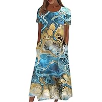 Summer Dresses for Women 2023 Trendy Plus Size Boho Dress Short Sleeve Print Tshirt Dresses Casual Beach Midi Dress