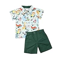 fhutpw Baby Toddler Boy Outfits 2T 3T 4T 5T Clothes Summer Kids Pattern Short Sleeve Button Down Shirt & Shorts Set