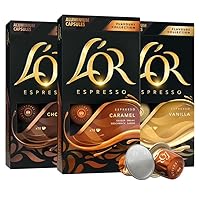 Espresso Capsules, 30 Count Variety Pack Vanilla/Chocolate/Caramel, Single-Serve Aluminum Coffee Capsules Compatible with the L'OR BARISTA System & Nespresso Original Machines