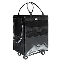 Reusable Grocery Bag On Wheels, Shopping Trolley, Rolling Tote with 8 Pockets and Zipper Cover, Foldable, Heavy Duty Handles, Carries Up to 46 LBS (Medium, Black)
