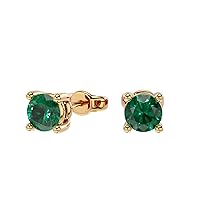 VVS Gems Certified Elegant 10K Gold Round Shape Created Gemstone 4 MM Solitaire Stud Earrings for women, Birthstone Jewelry
