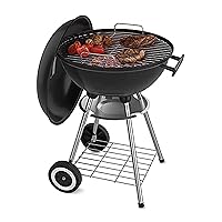 18 Inch Portable Charcoal Grill with 4 Legs and Wheels for Outdoor Cooking Barbecue Camping BBQ Coal Kettle Grill - Heavy Duty Round with Thickened Grilling Bowl for Small Patio Backyard