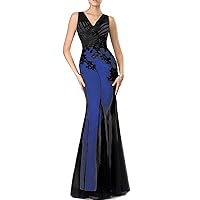 Womens 2019 Long Sexy V Neck Mermaid Evening Dresses Black Lace Elegant Formal Party Gowns