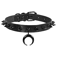 MILAKOO Punk Black Choker Gothic Spiked Rivets for Women Men with Charm Pendant Leather Necklace